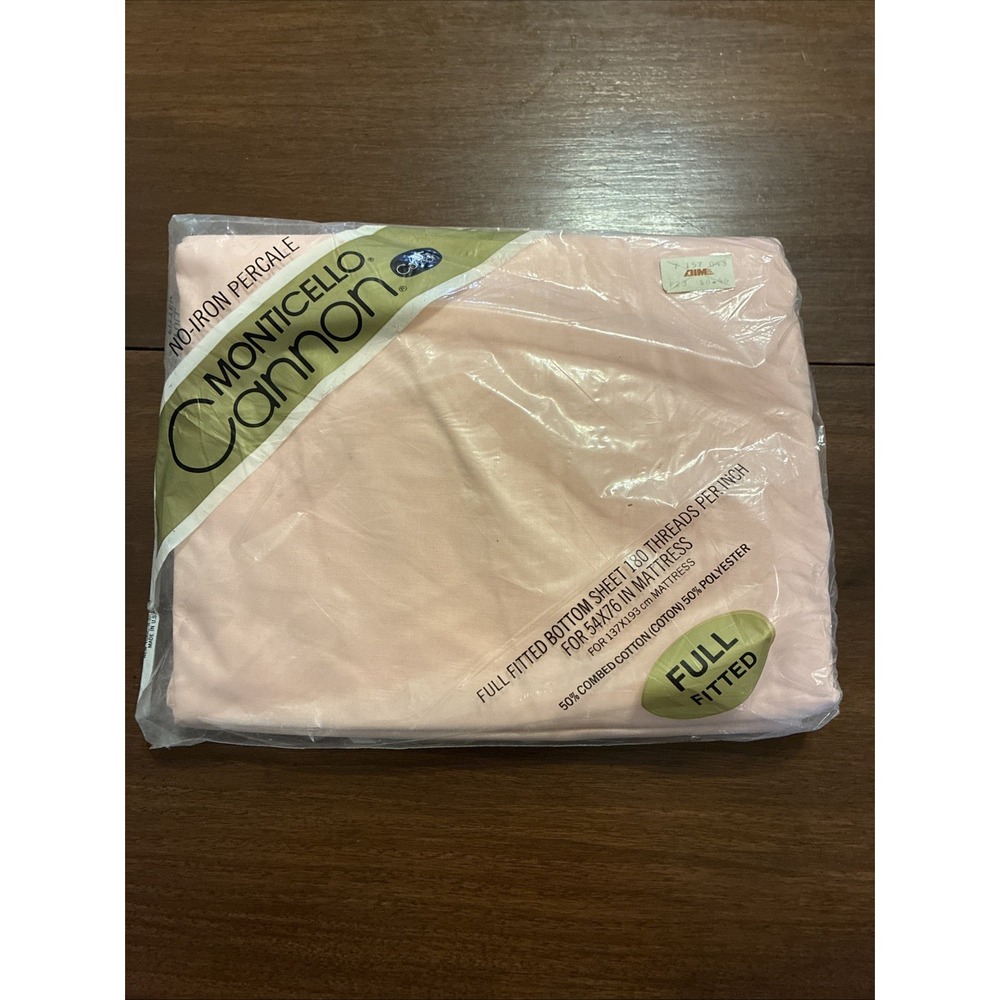 Vtg Cannon Monticello Solid Pink No Iron Percale Full Fitted Bed Sheet USA NOS